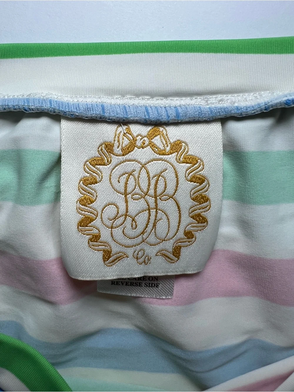 The Beaufort Bonnet Company Striped Ruffle Bikini Bottoms with white eyelet Trim